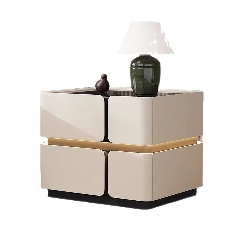 Light Luxury Modern Solid Wood Smart Floating High-End Nightstand Bedside Table Ready-to-Use Wireless Charging LED Light Bedroom