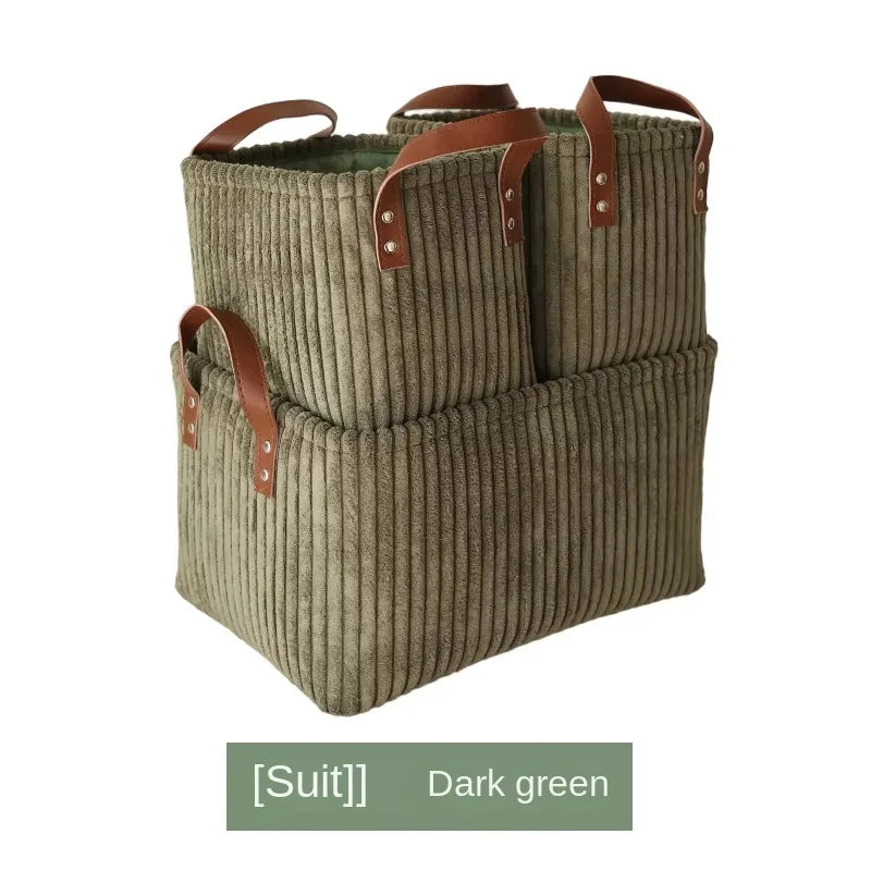 Girida Modern Rectangular Corduroy Multifunction Storage Basket with Handle Portable Desktop & Clothing Storage Set