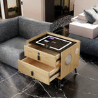Modern Tech Minimalist Smart Nightstand Wireless Charging Dock Speaker Tempered Glass Bedroom Furniture Apartment Hotel Living