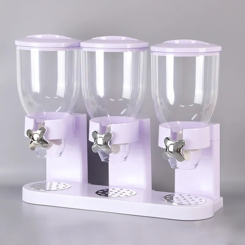 Bulk Manual Rotate Button Plastic Double Cereal Grain Rice Container Kitchen Dry Food Storage with Dispenser