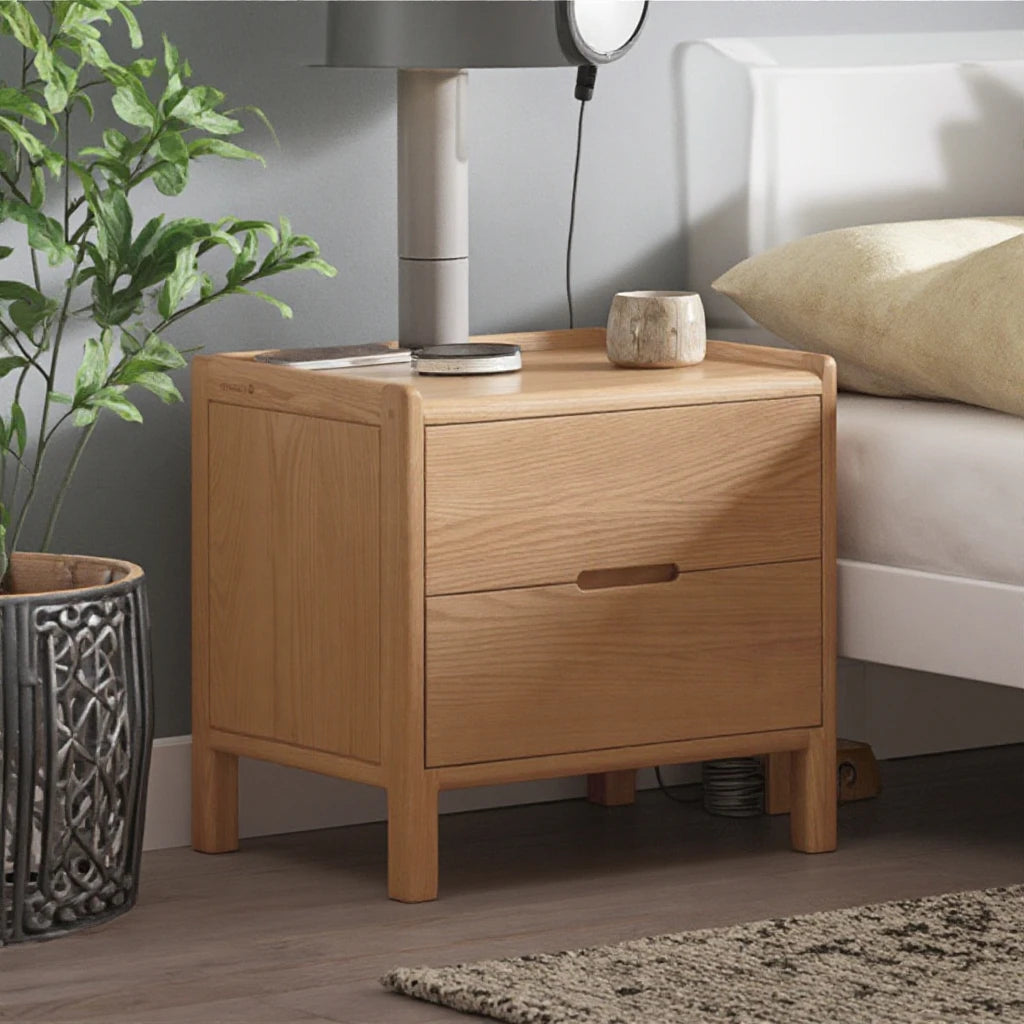 Low Price Solid Oak Wood Bedside Cabinet Modern Luxury Design with 2 Drawers for Apartment Bedroom and Living Room