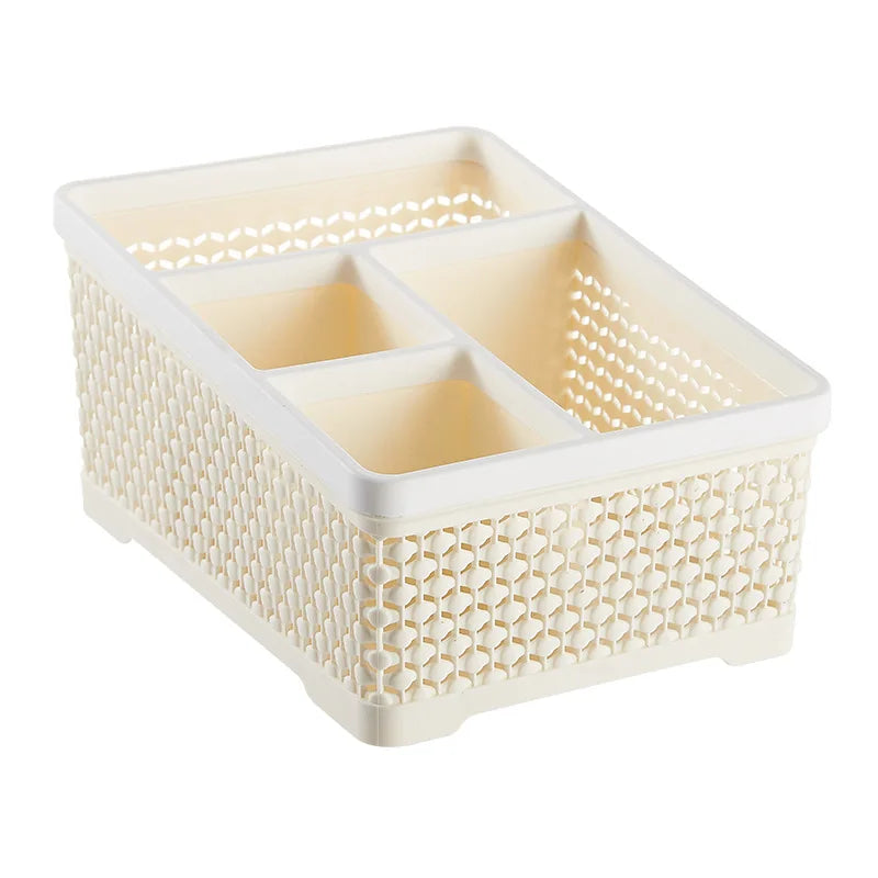 Imitation Rattan Multi-Compartment Storage Box for Cosmetics Skincare Remote Control Desktop Organization Model 9100