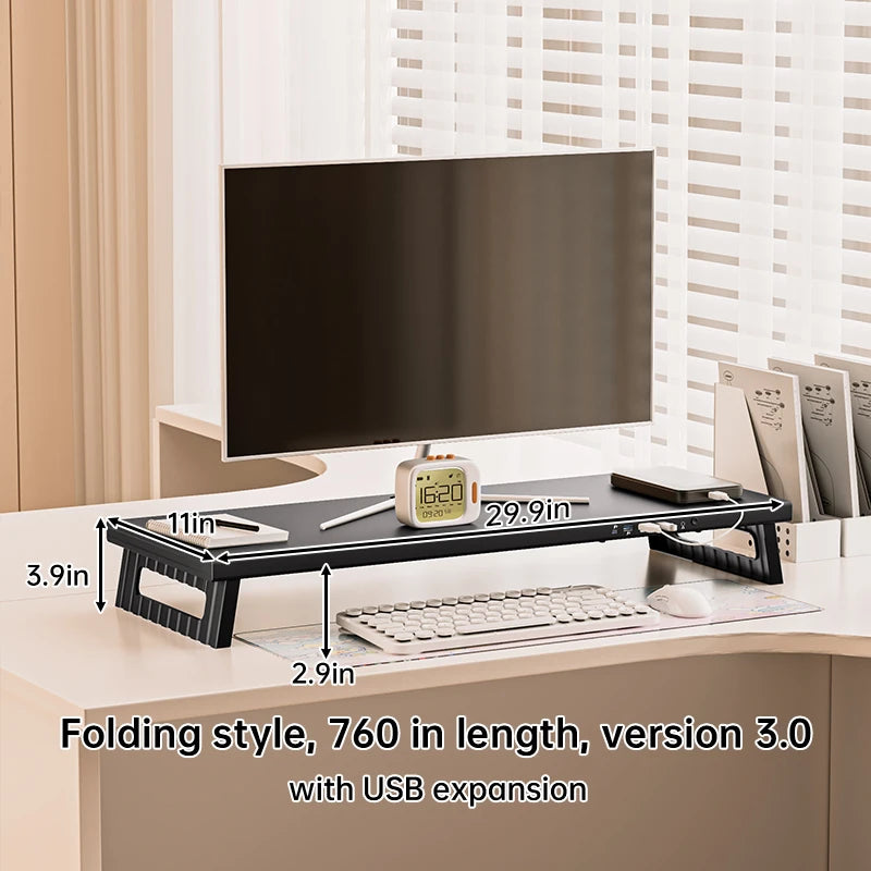 New Multi-Port Metal Monitor Riser Stand with USB3.0 & USB-C-Desktop Organizer for Tidy Workspace & Easy Connect