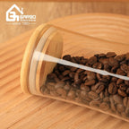 China Supplier High Borosilicate Glass Jars for  Kitchen or Home Storage Bottle Sets  with Bamboo Lids and Stand Customized
