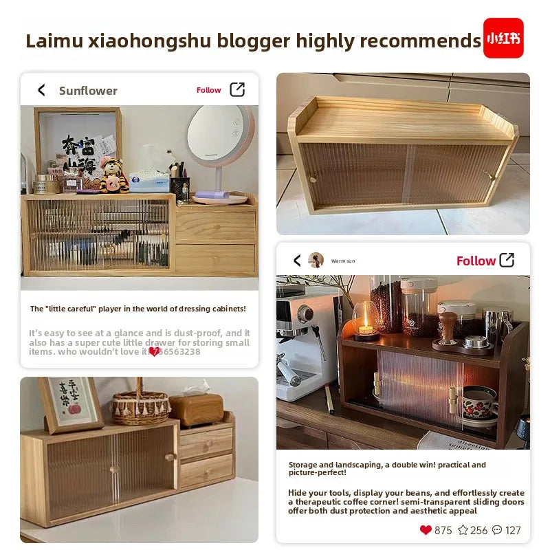 Custom Bamboo Desktop BedroomTabletop Plastic Storage Cabinet Cosmetic Storage Box Lipstick Storage Rack Desktop Storage Cabinet