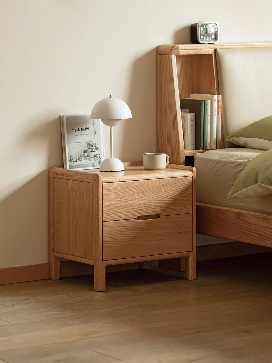 Custom Solid Oak Three-Drawer Bedside Cabinet Modern Minimalist Nordic Nightstand for Bedroom Storage