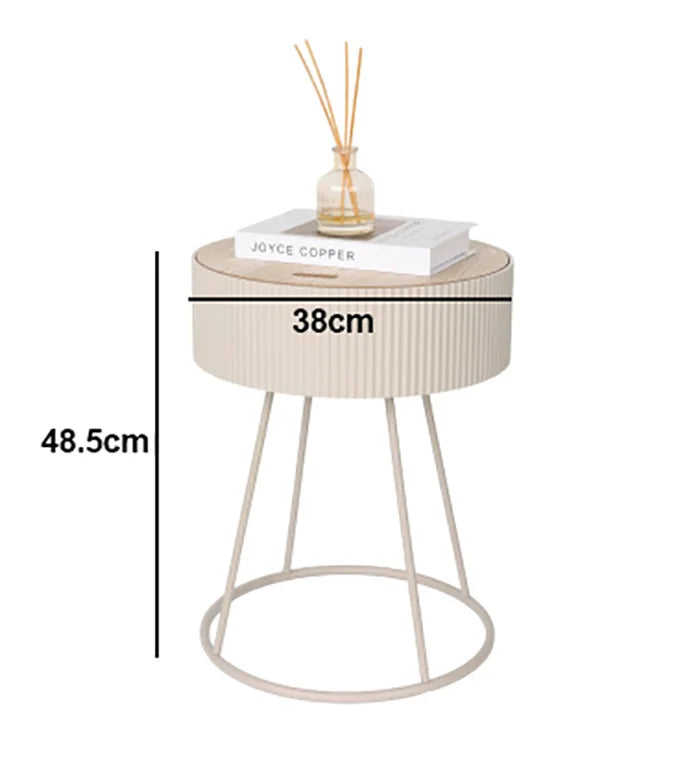 Small Round Bedside Table with Removable Storage Tray & Solid Robust Ring-shaped Metal Base Side Table for Bedroom, Living Room
