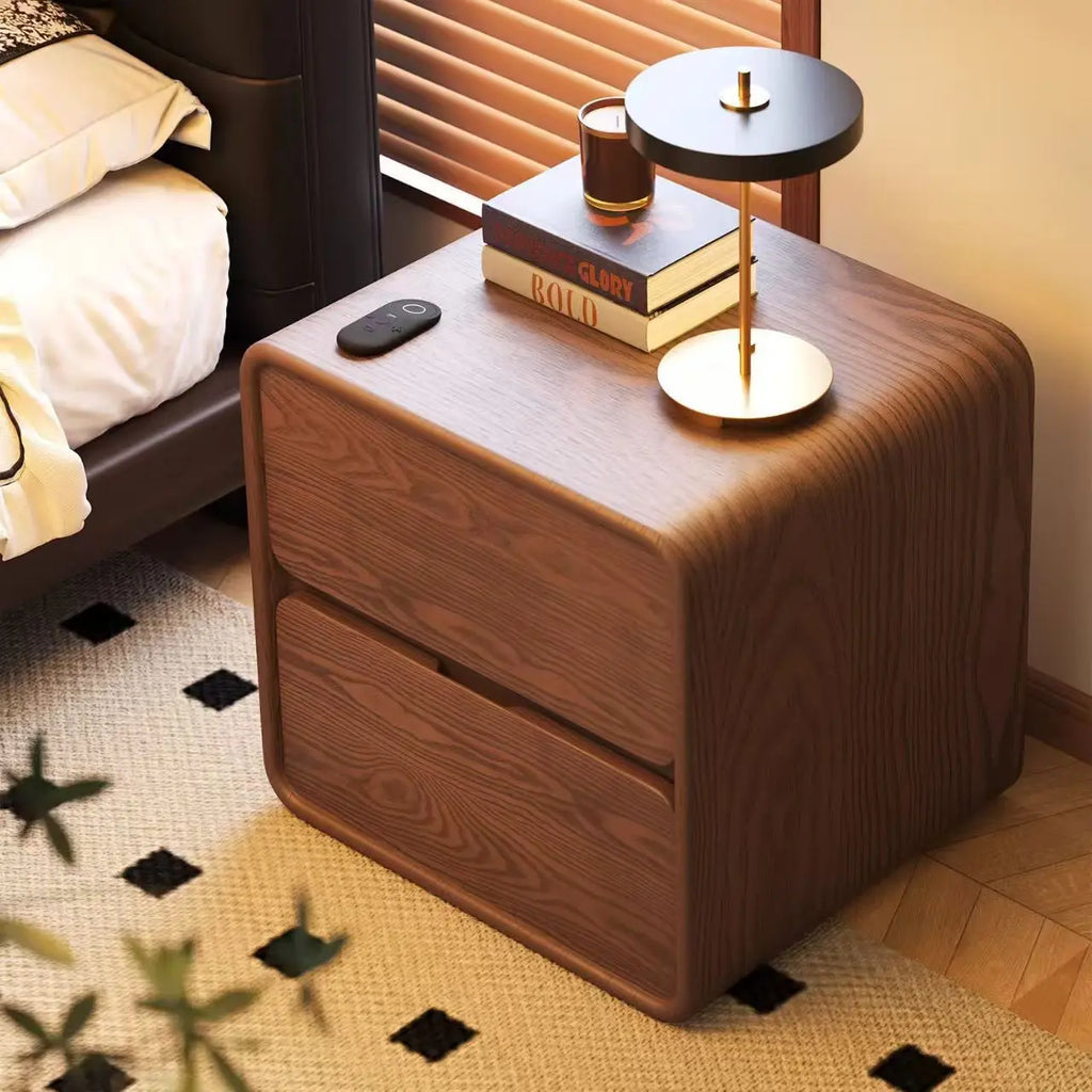 Modern Luxury Solid Wood Japanese/Northern European Bedside Nightstand Multi-Drawer Eco-Friendly Durable Adjustable Storage Oak