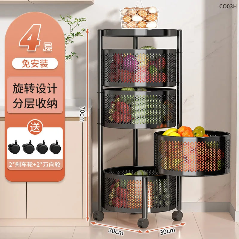 Modern Kitchen Storage Rack 5-Tier Metal Storage Tower Cart Organizer Rolling Wheels Removal Basket Fruit Vegetable Grocery