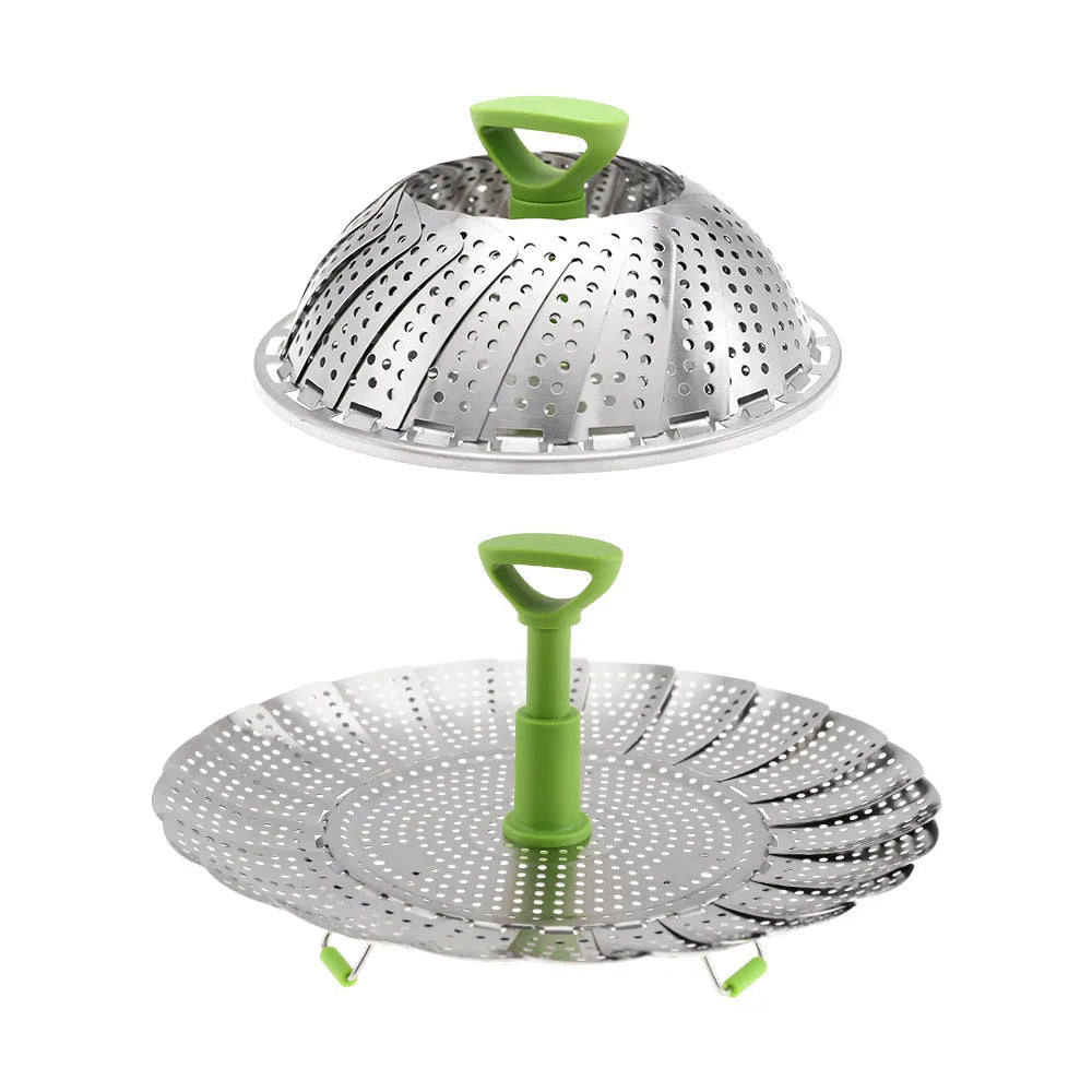 Kitchen Storage Rack Accessories Portable Folding Stainless Steel Vegetable Steamer Basket Cooking Steamer Insert Tray Rack