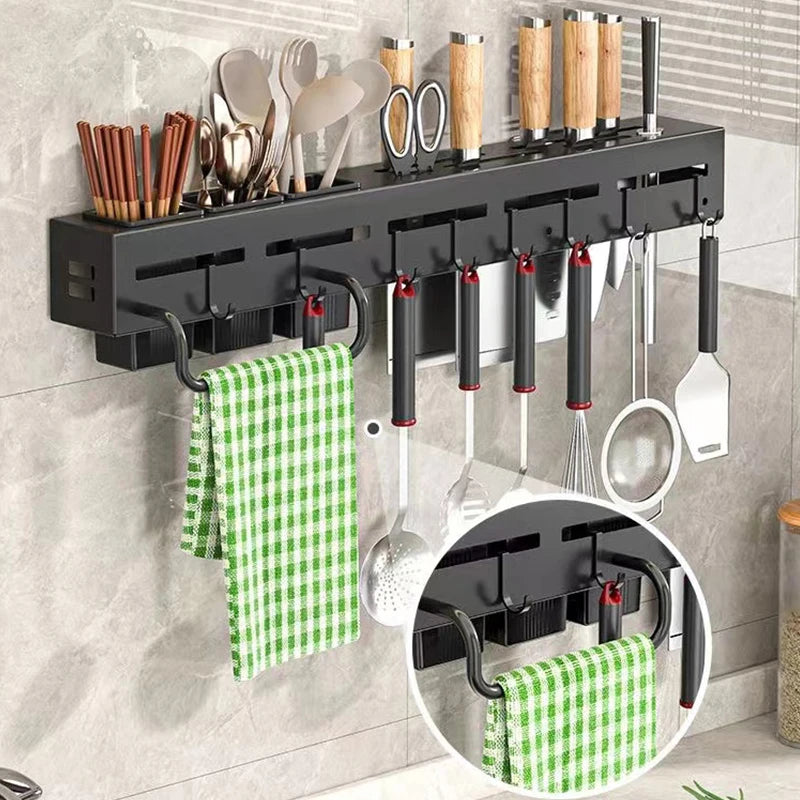 Kitchen Organizers Shelf Carbon Steel Knife Storage Rack Wall Mounted Spice Rack Chopstick Utensils Holder