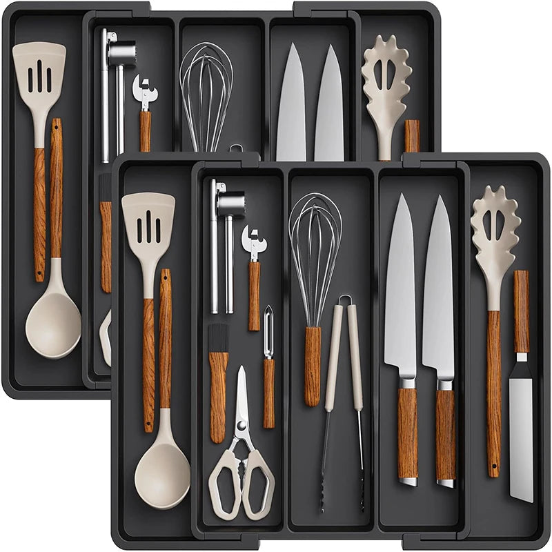 Expandable Kitchen Drawer Organizer Adjustable Plastic Utensil Tray Flatware Holder for Kitchen Storage