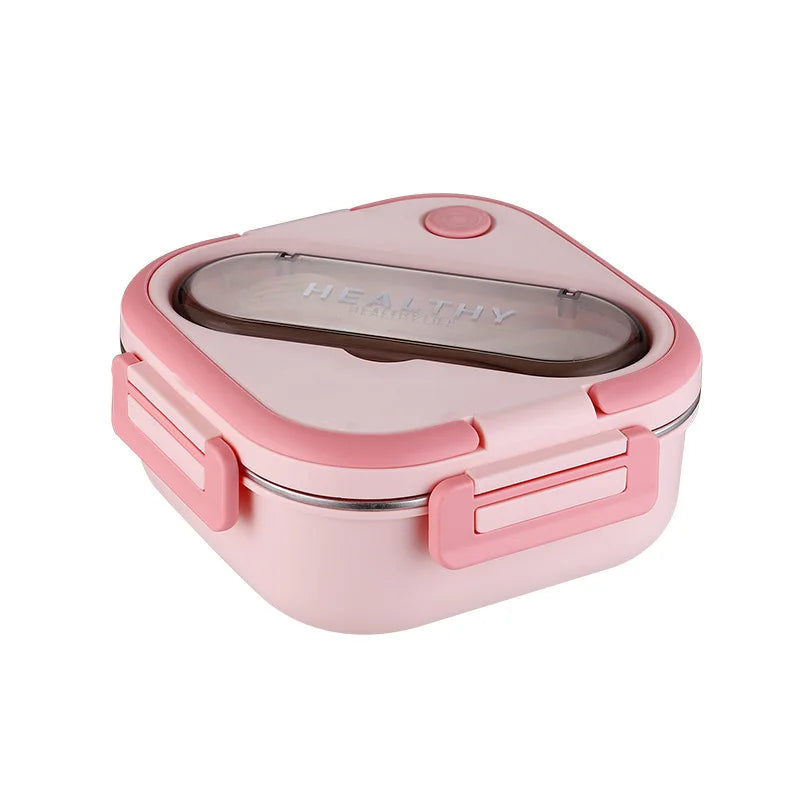 Square 304 Stainless Steel Bento Box 2-3 Compartments Leak Proof Portable Lunch Box Food Storage Container