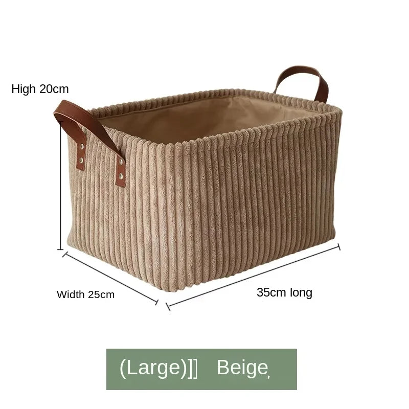 Girida Modern Rectangular Corduroy Multifunction Storage Basket with Handle Portable Desktop & Clothing Storage Set