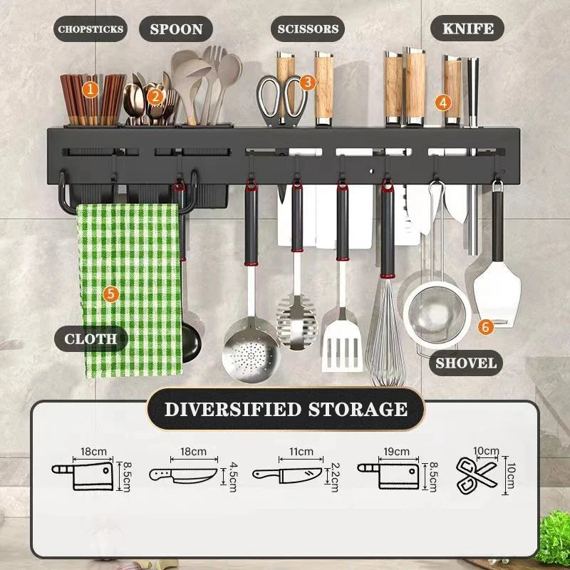 Kitchen Organizers Shelf Carbon Steel Knife Storage Rack Wall Mounted Spice Rack Chopstick Utensils Holder