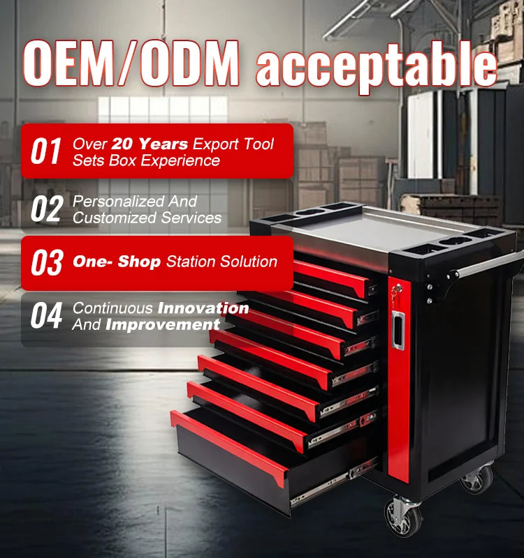 CE Certified 8-Drawer Metal Rolling Tool Box and Cabinet with Combination Lock Iron Tool Storage Trolley Cart OEM Customizable
