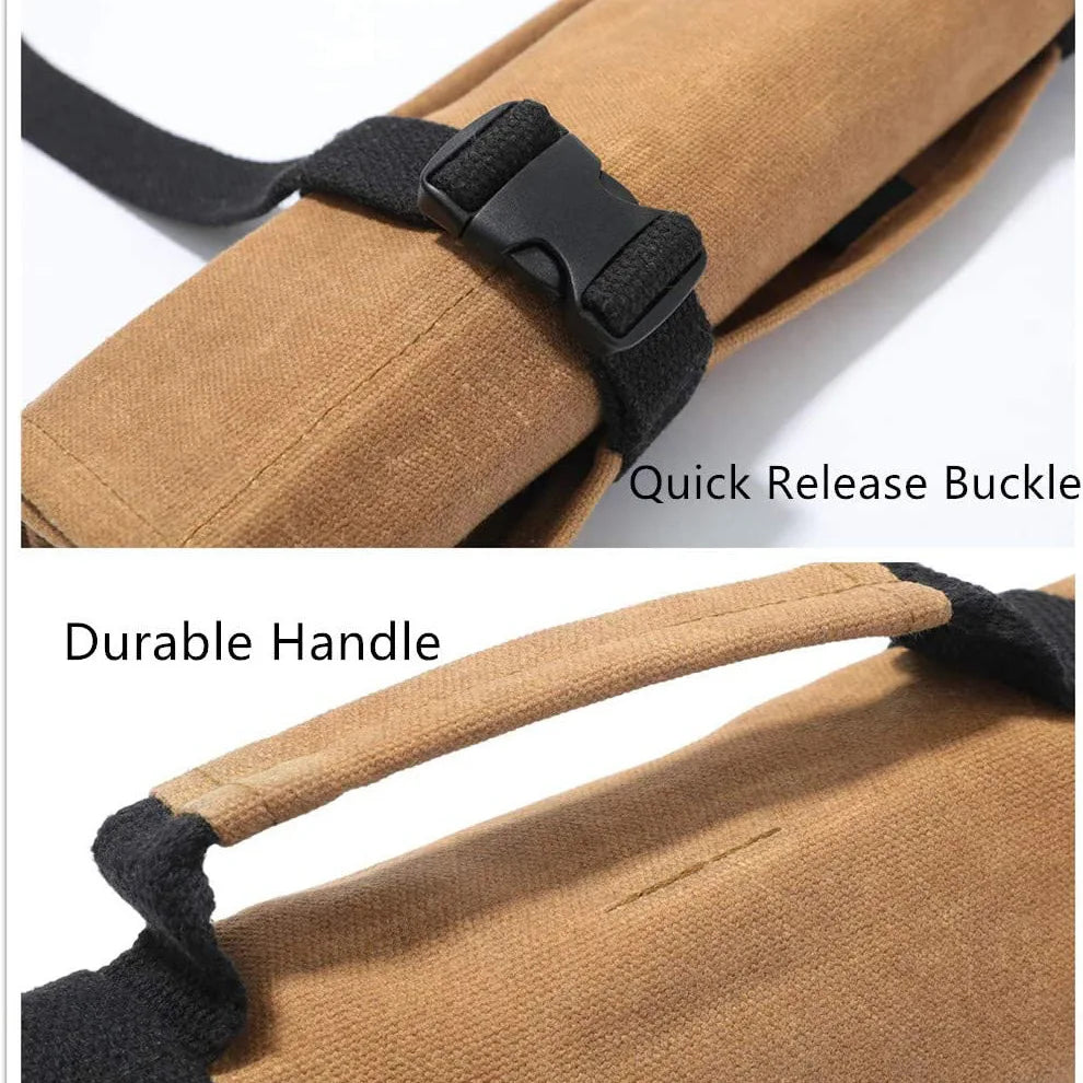 Durable Waxed Canvas Tool Roll Bag Easy to Carry Roll up Tool Bag with 18 Slots Heavy Duty Tool Roll Bag Organizer