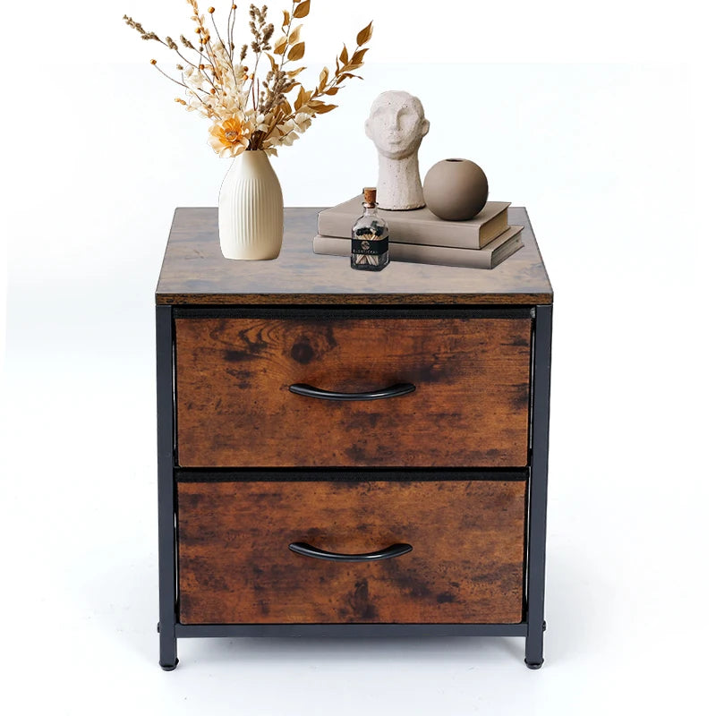 Hot Selling Modern Bedside Table with Country Brown Wood Grain Print 2 Drawers for Dining Home Use for Bedroom and Living Room