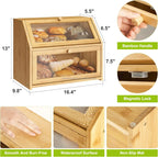 High Capacity 2-Layer Bamboo Bread Box Large Rectangle Wooden Food Storage Bin with Lacquer Technique for Kitchen Counter