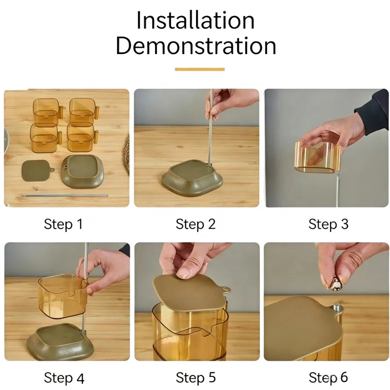 Quality Upgraded Multi-layer Rotating Plastic Spice Rack with Spoons Kitchen Condiment Storage Box Seasoning Organizer Container