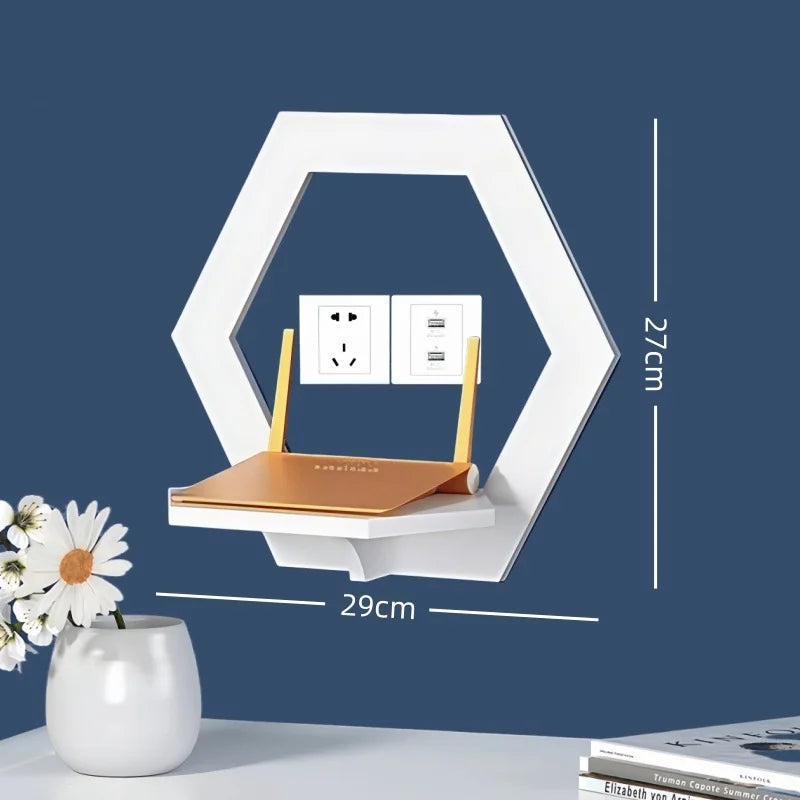 White Desktop Storage Organizer Wall Mounted Floating Shelf for Router and Set-Top Box