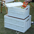 Foldable Plastic Storage Box Stackable Kitchen Tools for Camping Home Car Storage With Wooden Lid Cover