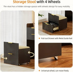 PHOENIX HOME 3-in-1 Compact Makeup Vanity Set Small Fluted Black Nightstand 3 Drawers Hidden Dressing Table for Bedroom