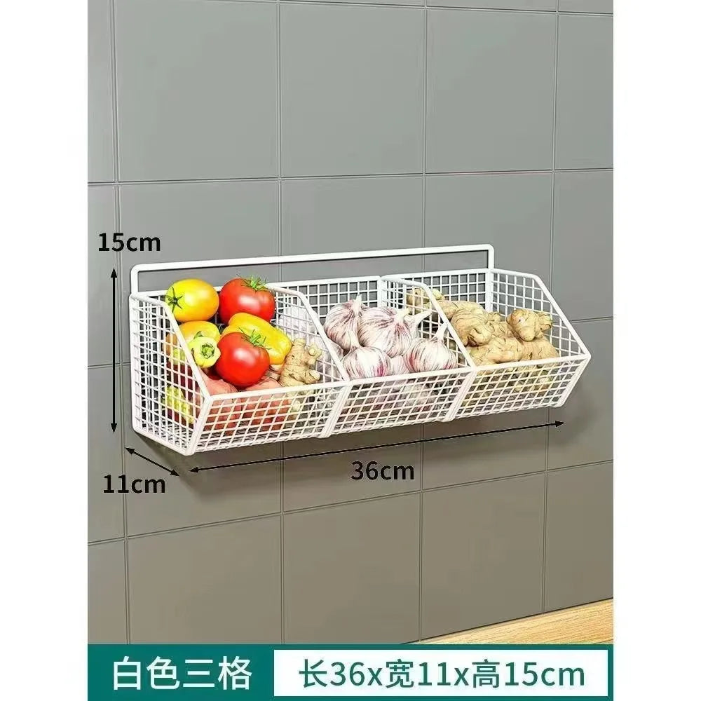 Wall Mounted Storage Rack Onion GingerCondiments Spice Kitchen Shelf Vegetable Fruit Basket Kitchen Wall Storage Solutions