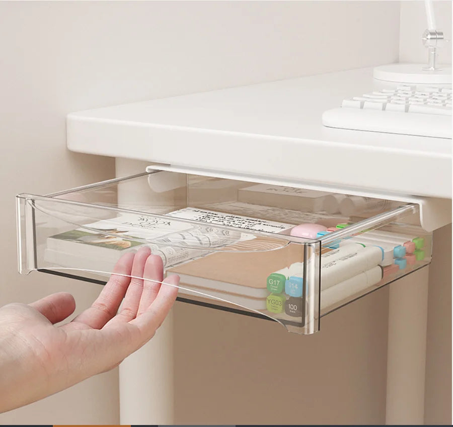 GREENSIDE Modern Design Plastic Office Station Storage Box with Under-Table Drawer Bar Bottom Lifting Paste Non-Punching