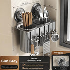 Multi-Functional No-Drill Wall-Mounted Metal Suction Cup Holder Chopstick Cage Knife Towel Storage Kitchen Wall Rack Organizer