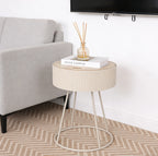 Small Round Bedside Table with Removable Storage Tray & Solid Robust Ring-shaped Metal Base Side Table for Bedroom, Living Room