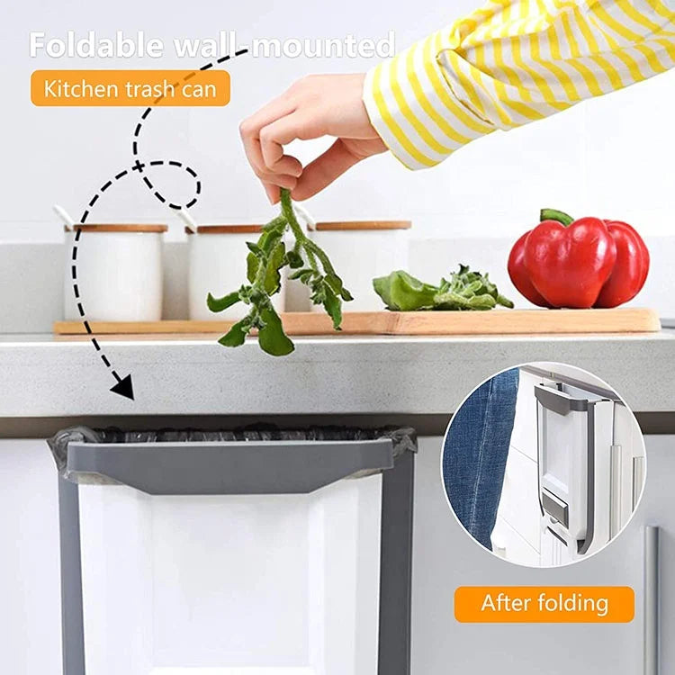 8L Hanging Kitchen Garbage Bin Plastic Collapsible Trash Can with Trash Bag Storage for  Cabinet Door Bathroom Car