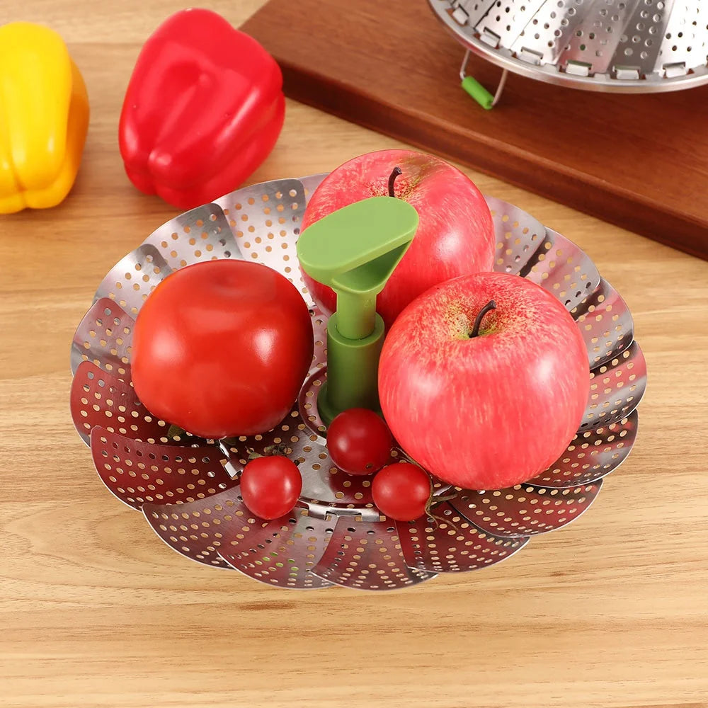 Kitchen Storage Rack Accessories Portable Folding Stainless Steel Vegetable Steamer Basket Cooking Steamer Insert Tray Rack