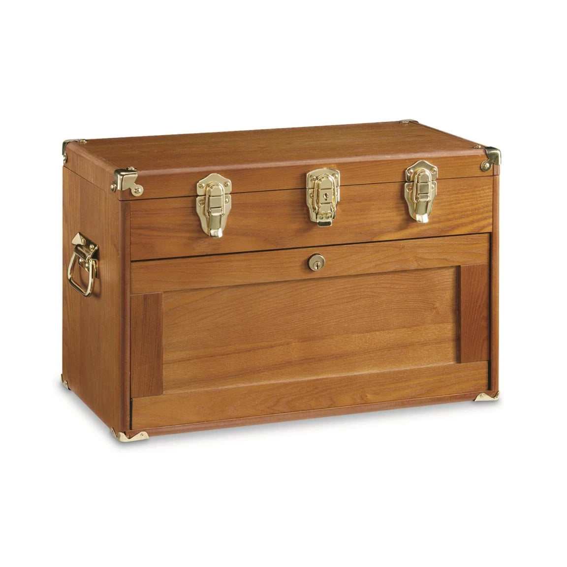 4 Drawers Wood Tool Chest, 4-Drawer Collector's Chest, Wooden Desk Storage Box Organizer Lockable Compartments Oak