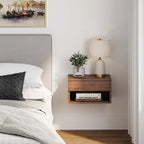 Modern Wall-Mounted Floating Nightstand for Bedroom Feature Storage Drawer and Open Shelf for Living Room Use