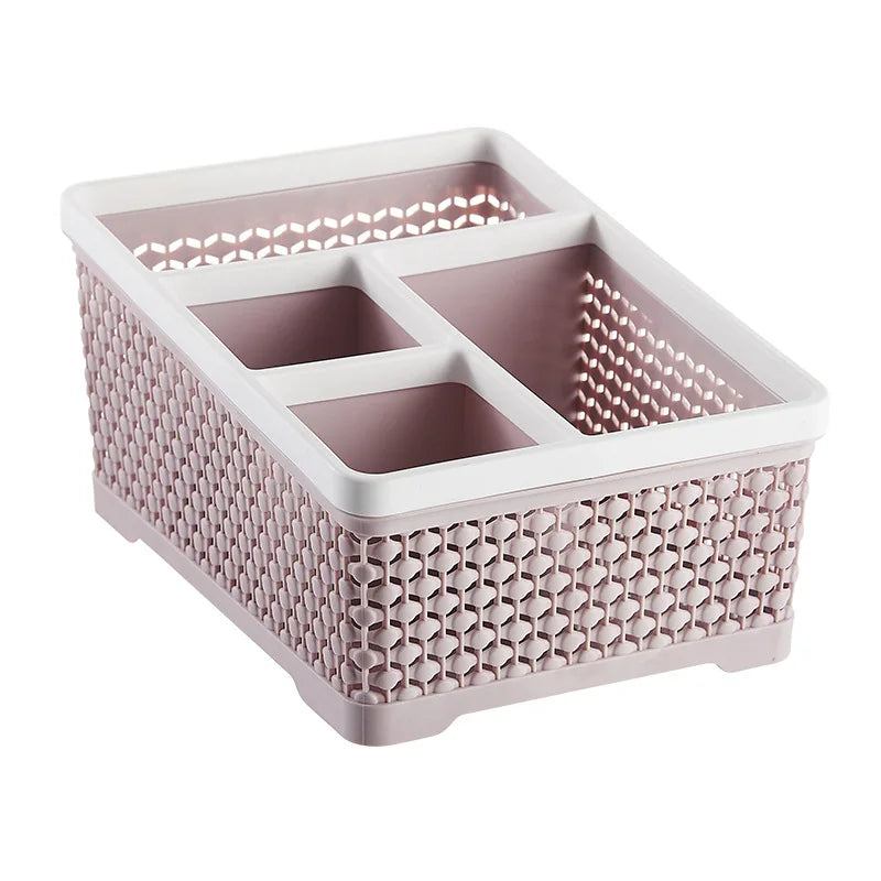Imitation Rattan Multi-Compartment Storage Box for Cosmetics Skincare Remote Control Desktop Organization Model 9100