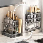 Multi-purpose Double Tier Wall-Mounted Kitchen Storage Cage Carbon Steel Knife & Cutting Board Rack Modern Multi-functional