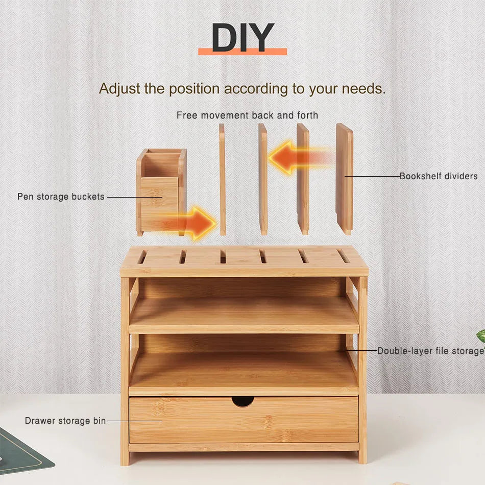 Modern Multi-layer Bamboo Desk Organizer with Drawers and Document Holder for Home or Office-Wholesale