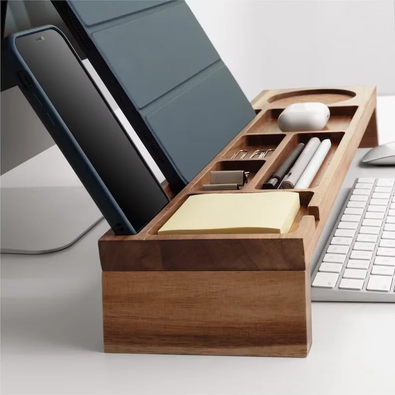 Wood Desk Organizer Home Office Desk Organization Tablet & Phone Stand for Cubicle Docking Station