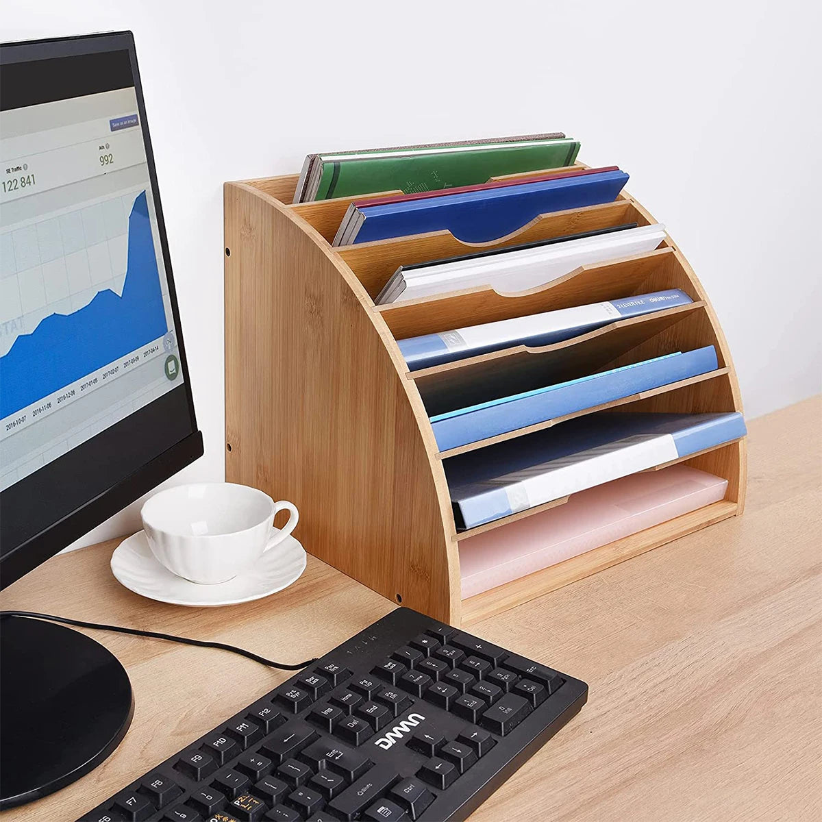 Natural Bamboo Wood Desk File Organizer Office Paper Sorter Desktop Document Storage Shelf Rack for Office Studyroom