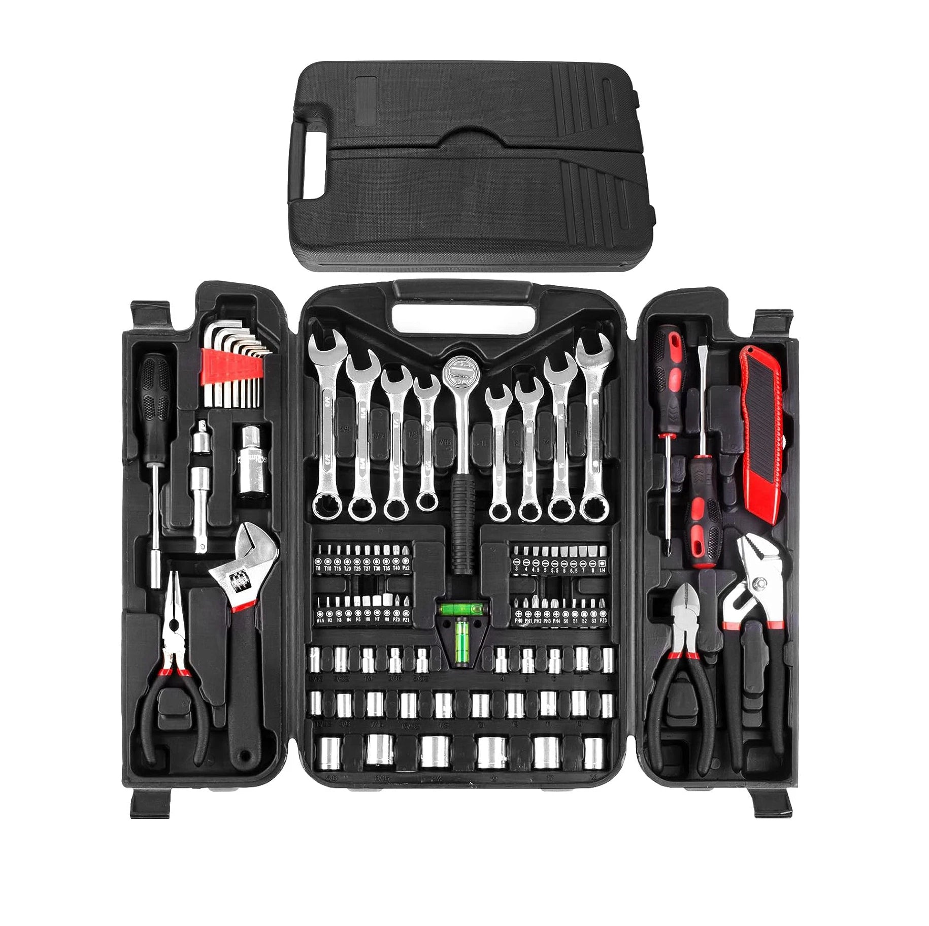 Auto Repair Mechanics Tool Set CRV 95-Piece Multifunctional Portable Tool Kit Plastic Toolbox for House Apartment Garage