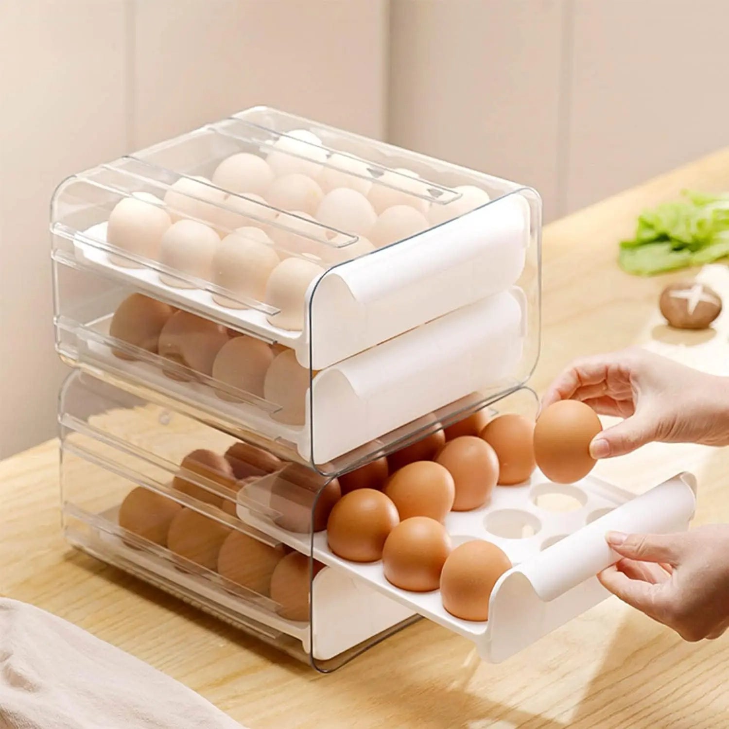 Allifemax Food-grade Refrigerator Egg Container Keeping Fresh Egg Box Kitchen Transparent Storage Holders Fridge Organiser