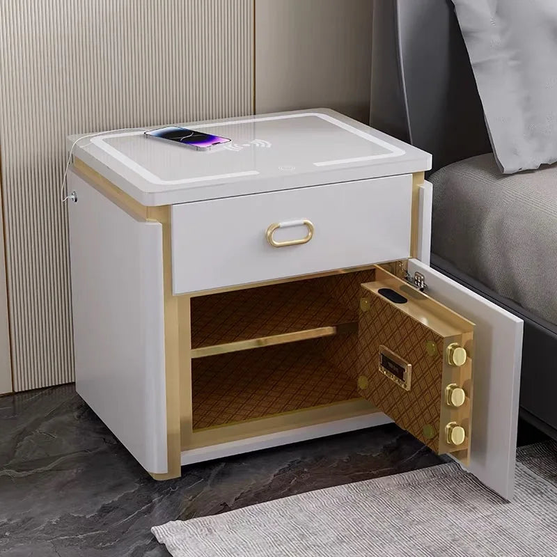 Smart Multi-function Charging Safe Bedside Table with Bluetooth Fingerprint Lock Modern Metal Design for Bedroom