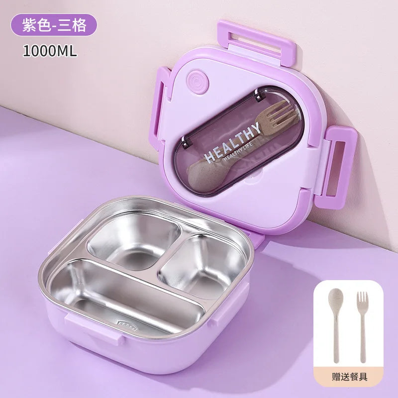 Square 304 Stainless Steel Bento Box 2-3 Compartments Leak Proof Portable Lunch Box Food Storage Container
