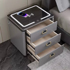 Smart Bed Side Storage Table Wireless Charging 3 Drawers Safe Fingerprint Lock Led Light Cabinet Bedroom Furniture Wholesale