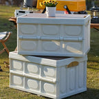 Foldable Plastic Storage Box Stackable Kitchen Tools for Camping Home Car Storage With Wooden Lid Cover