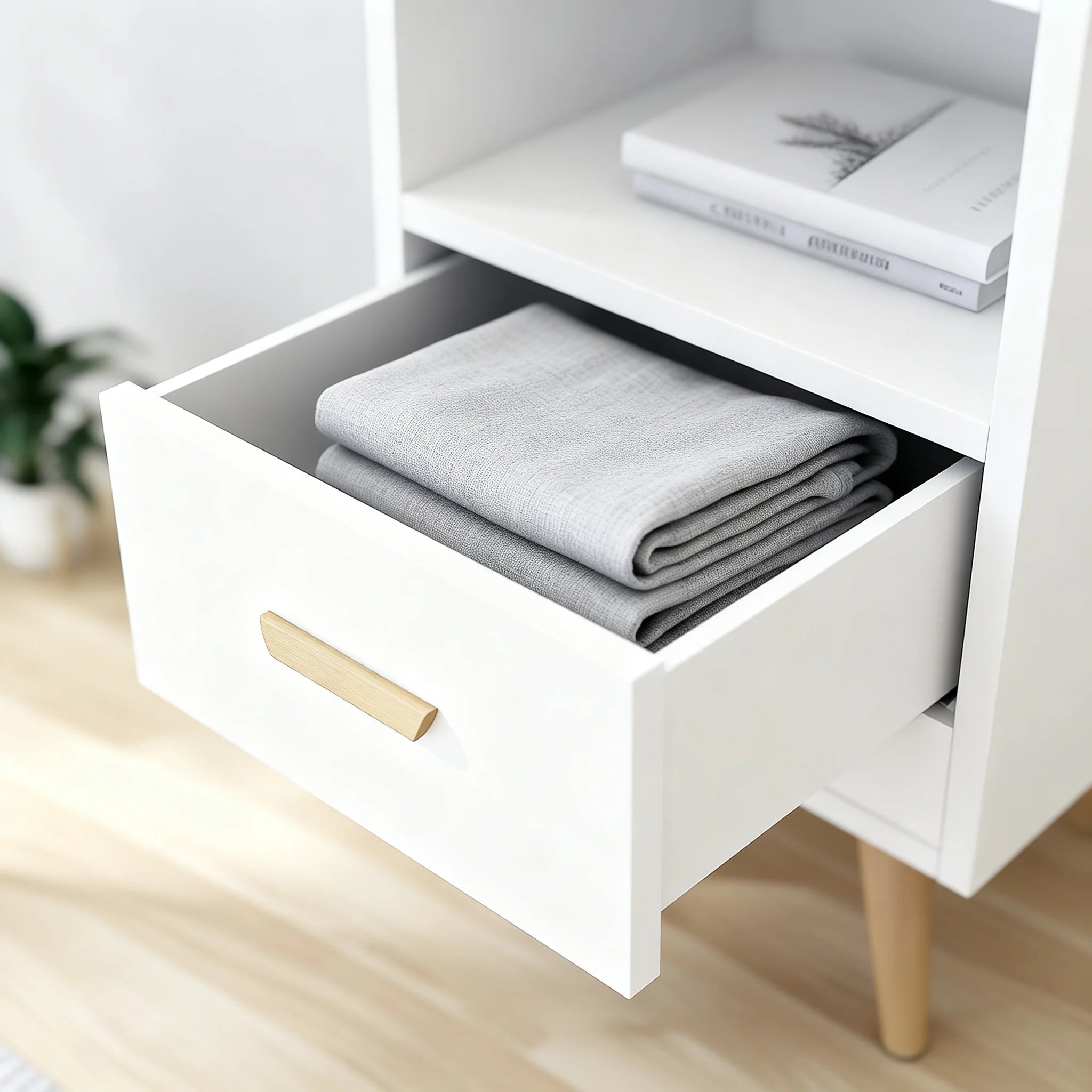 Wooden Shelf Modern White Particle Board MDF Bedroom Furniture Set Living Room Sofa Bedside Table Nightstand 2 Drawers Panel