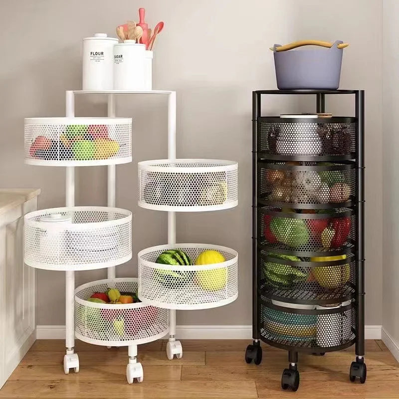Modern Kitchen Storage Rack 5-Tier Metal Storage Tower Cart Organizer Rolling Wheels Removal Basket Fruit Vegetable Grocery