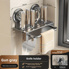 Multi-Functional No-Drill Wall-Mounted Metal Suction Cup Holder Chopstick Cage Knife Towel Storage Kitchen Wall Rack Organizer