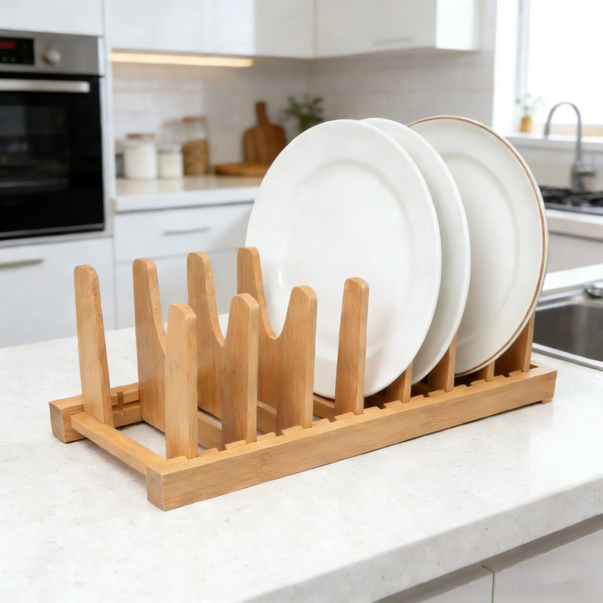 Bamboo Expandable Bakeware Pots and Pans Organizer Under Cabinet Organizers Adjustable Pot Lids Holder Rack for Kitchen Storage